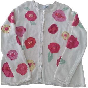 Pink and Cream Floral Cardigan Sweater